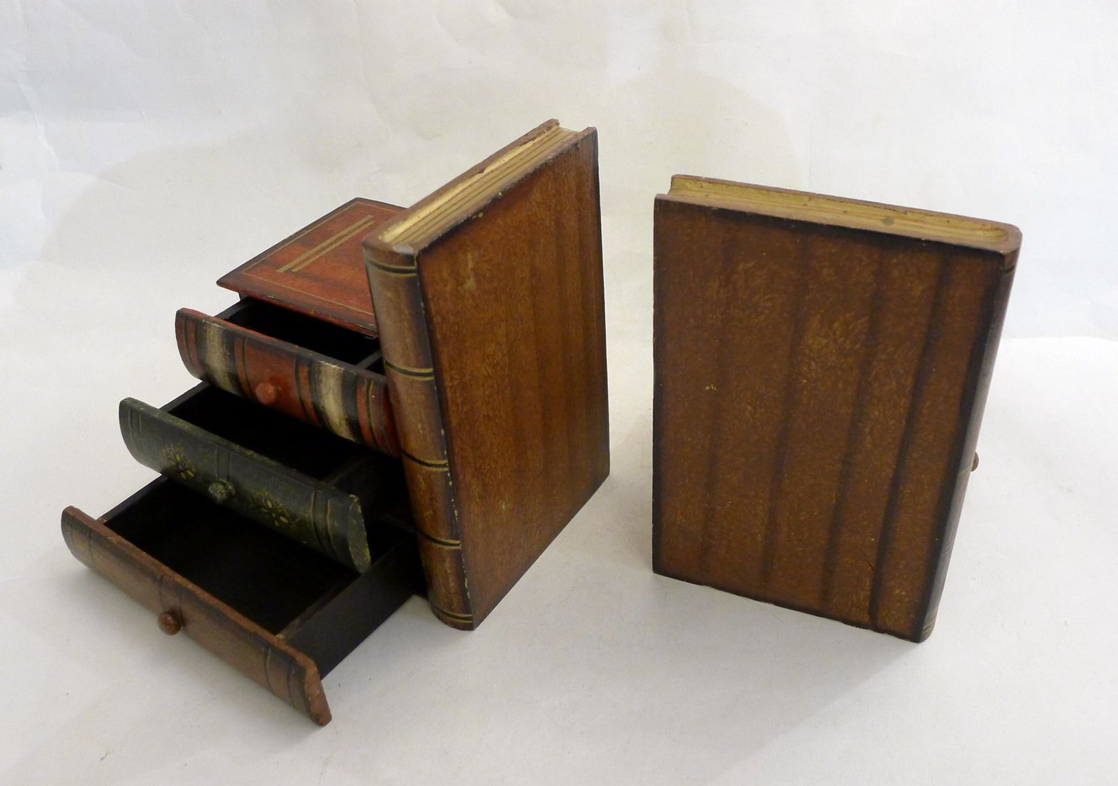 Wood Bookends With Secret Boxes In Trompe L'oeil Of Stacked Books, 1980s, Set Of 2 photo Home Decor