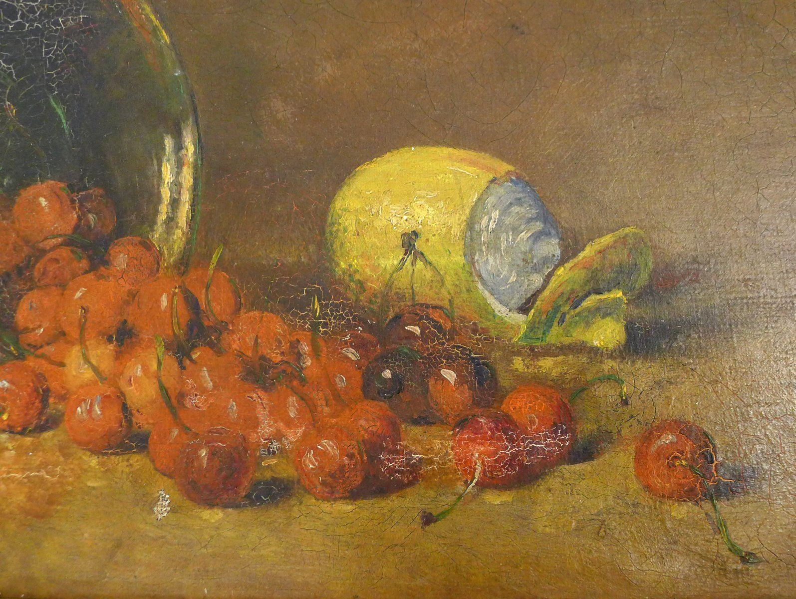 Small Still Life With Cherries And Lemon, Oil On Canvas, Early 20th Century photo Art