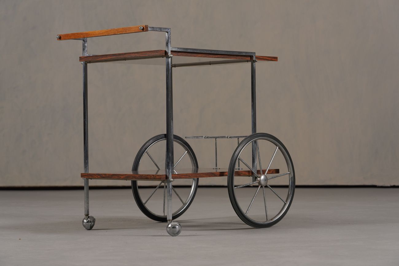 Vintage Mid Century Modern Bar Cart Or Tea Trolley , Italy 1960’s photo Furniture