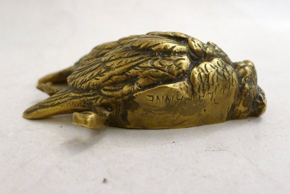 120.0 Small Paperweight Sculpture Of A Dead Bird In Gilt Bronze Or Brass, Early 20th Century photo