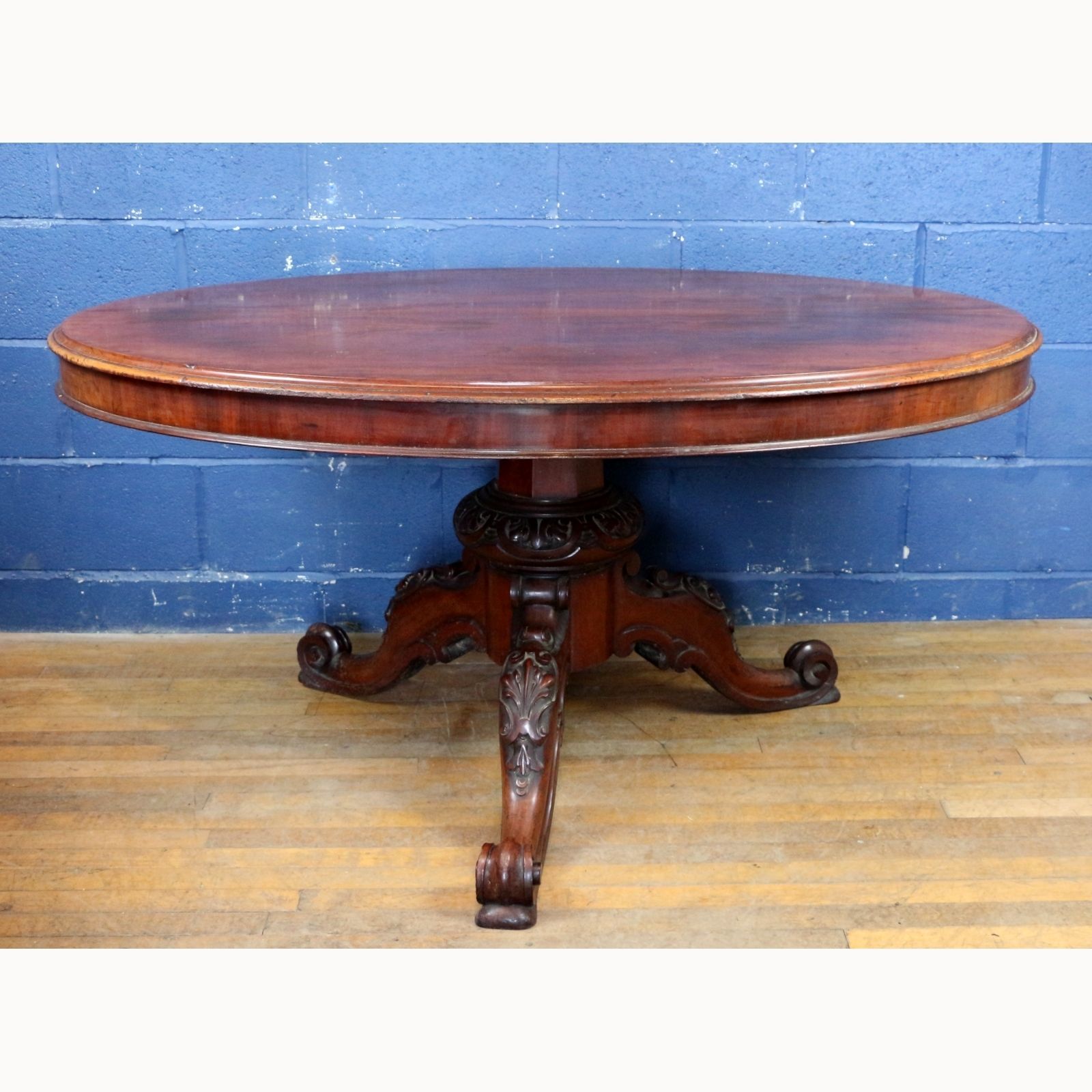 A Mid Victorian Carved Mahogany Centre Pedestal Tilt Top Breakfast Or Dining Table