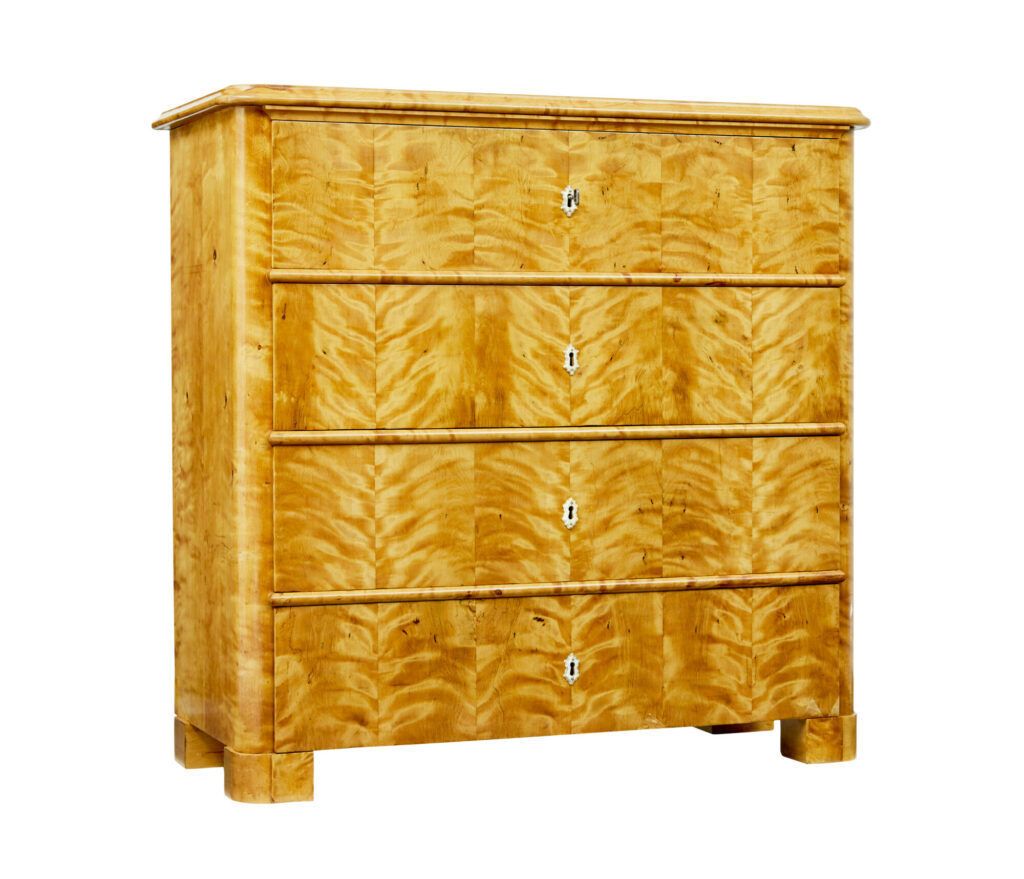 19th Century Swedish Tiger Birch Chest Of Drawers