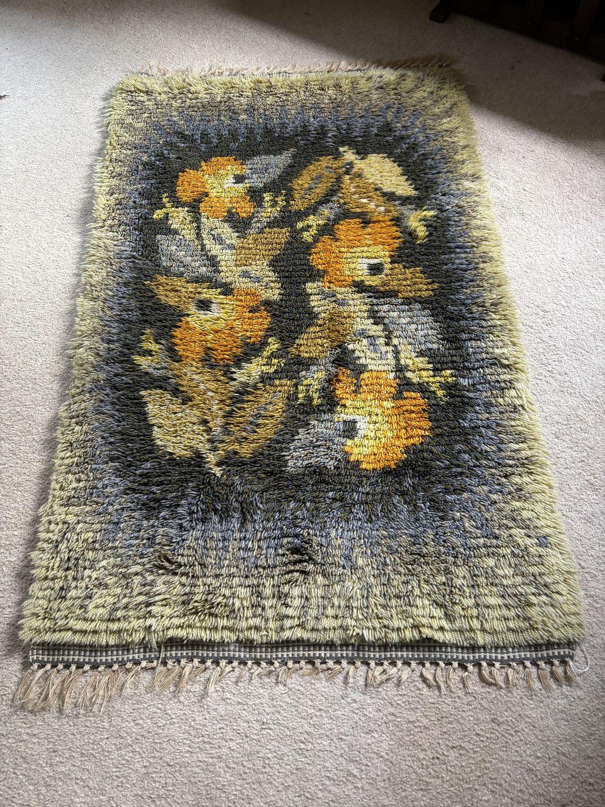 1964   Sjöberg 'Sienna' Rya Rug   Deep Pile Scandi Carpet   With Label   130 X 100