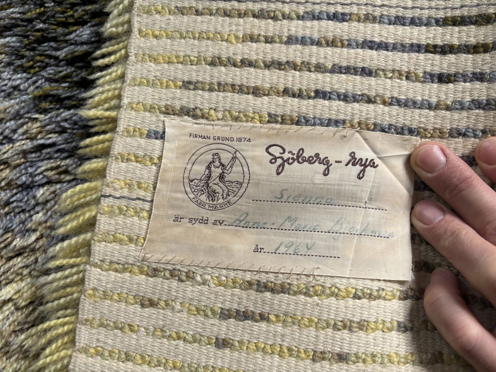 1964   Sjöberg 'Sienna' Rya Rug   Deep Pile Scandi Carpet   With Label   130 X 100 photo for sale