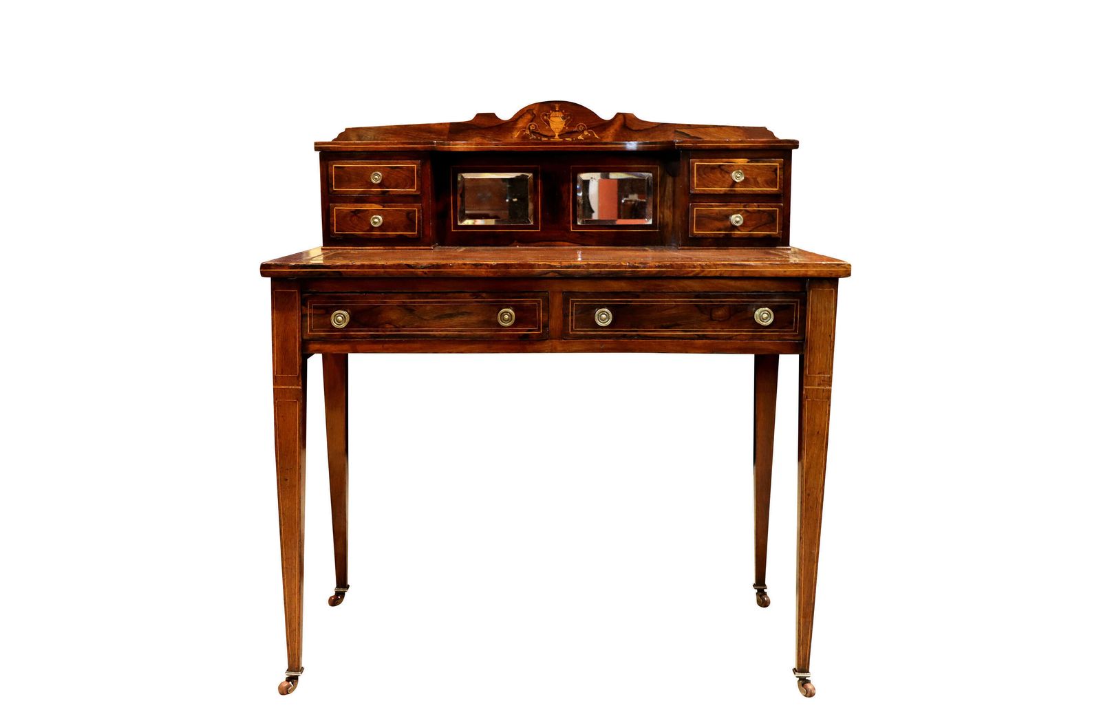 Fine Edwardian Inlaid Rosewood Ladies Writing Desk With Superstructure & Mirrors