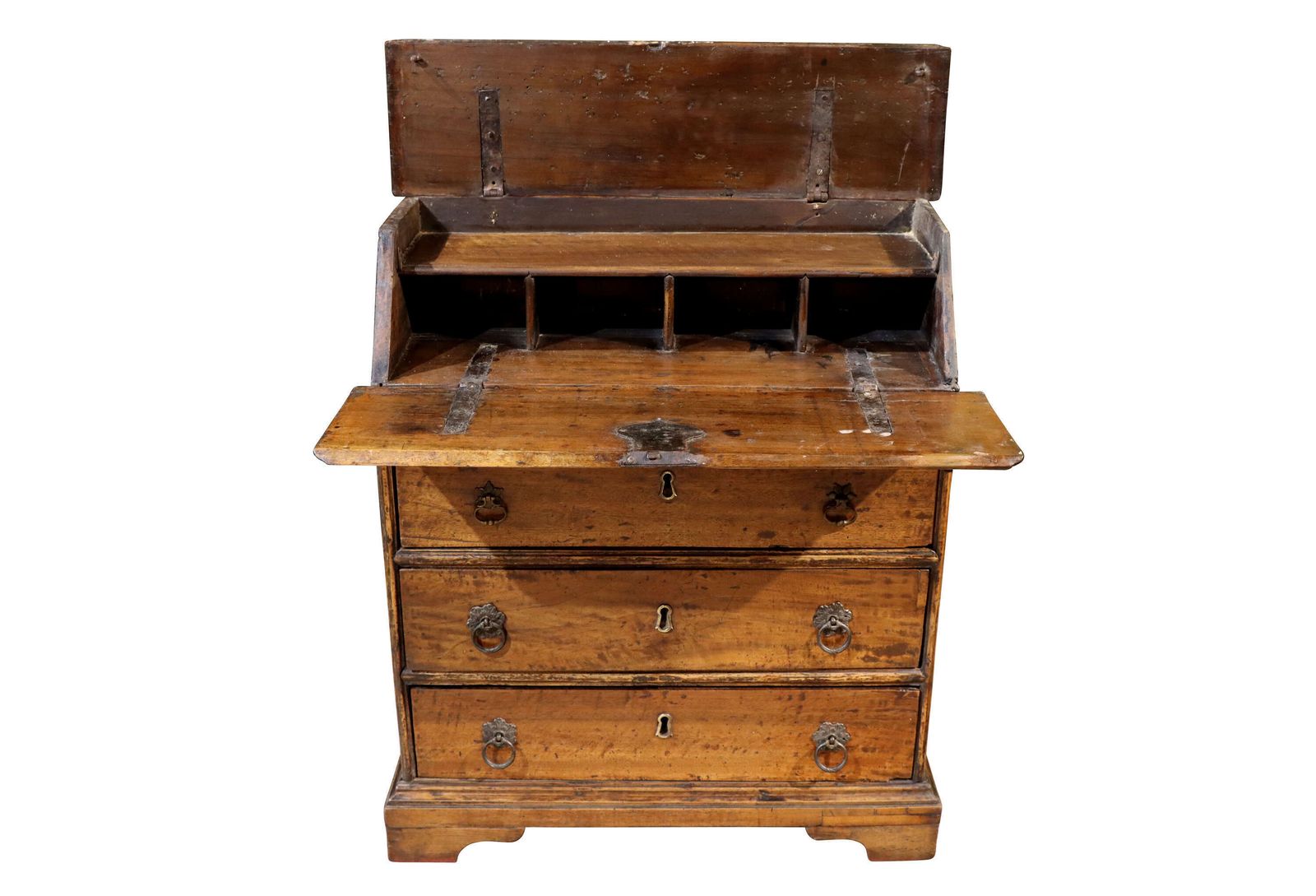 Rare Early 18th Century Walnut Bureau With Original Ironwork, Circa 1720. photo furniture