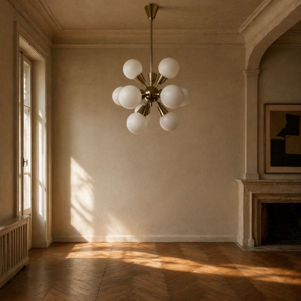 Sputnik Chandelier Mid Century Glass Kamenický šenov 1960s.