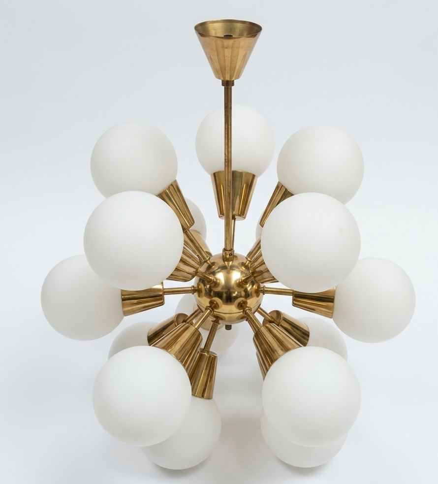 Sputnik Chandelier Mid Century Glass Kamenický šenov 1960s. photo Lighting