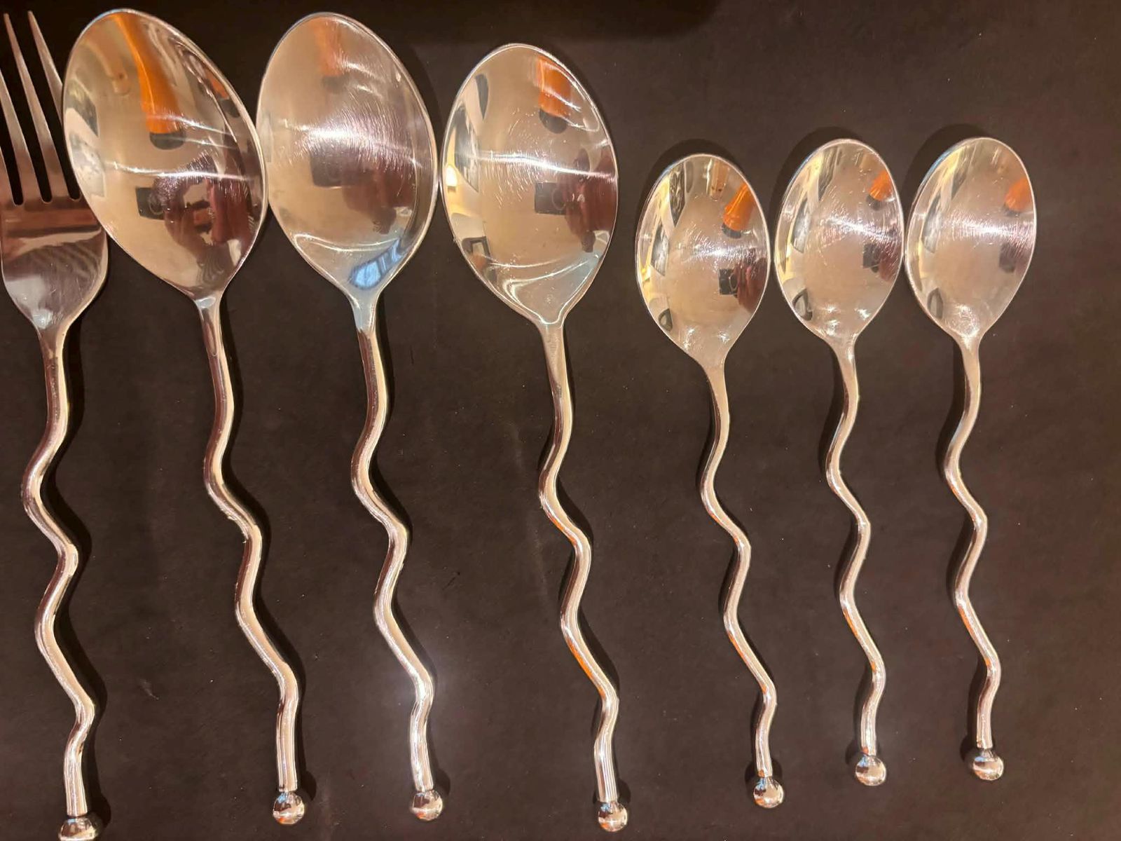 Twisted Stainless Steel Flatware Set, French Brutalist Medieval Style, 12 Pieces photo vinterior