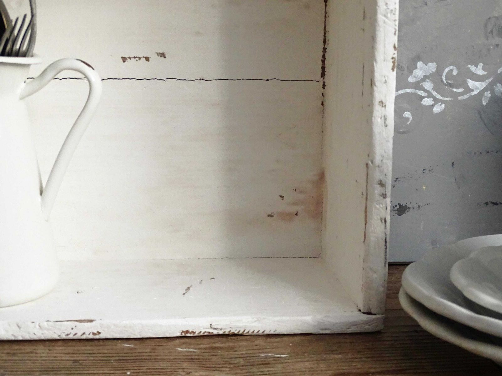 Distressed White Wood Crate: French Country Shabby Chic Storage Box photo Home Decor