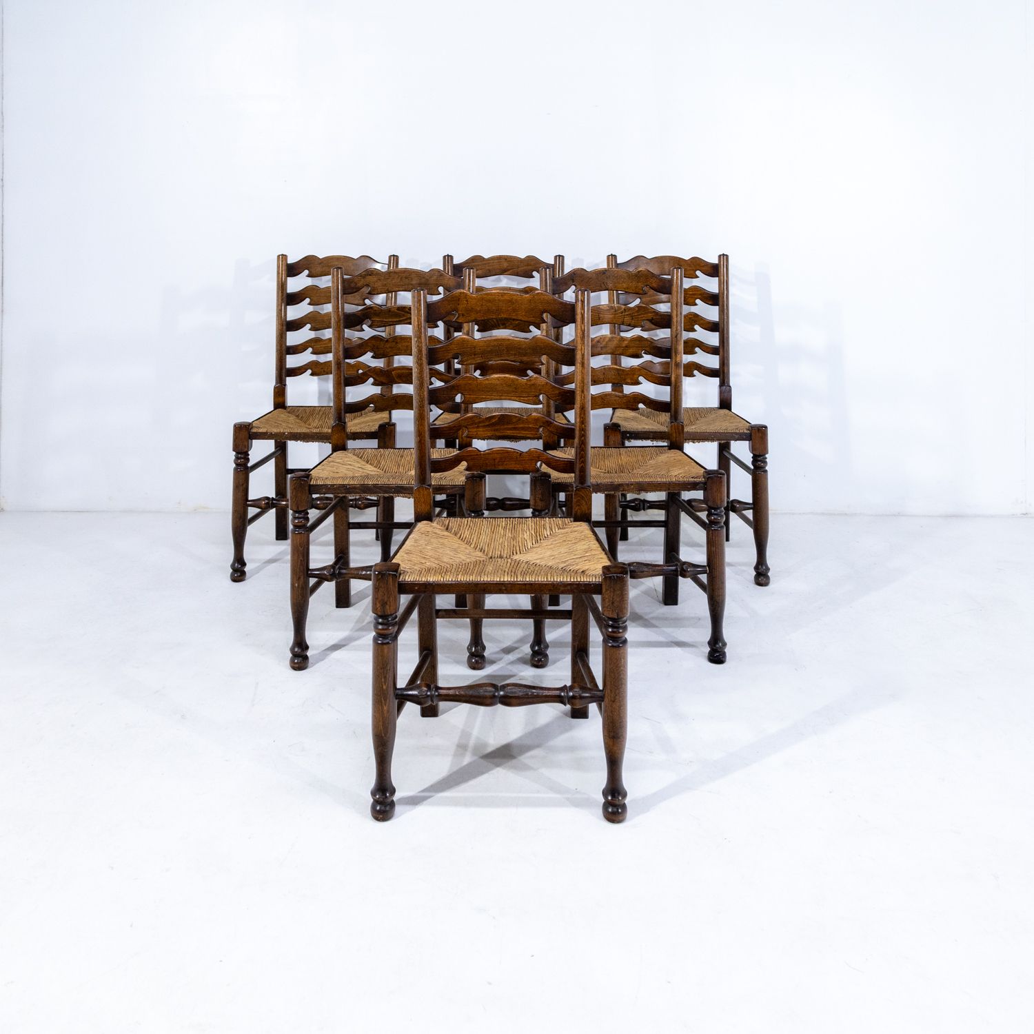 Oak Refectory Table And Six Oak Rush Seated Chairs photo buy