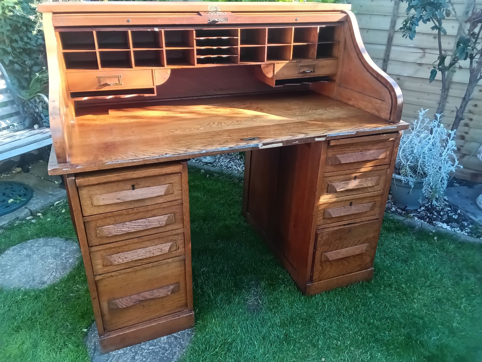Huge Reduction Of £300.... !Cutlers Of America. A Magnificent 19th Century Oak Roll Top Desk photo furniture