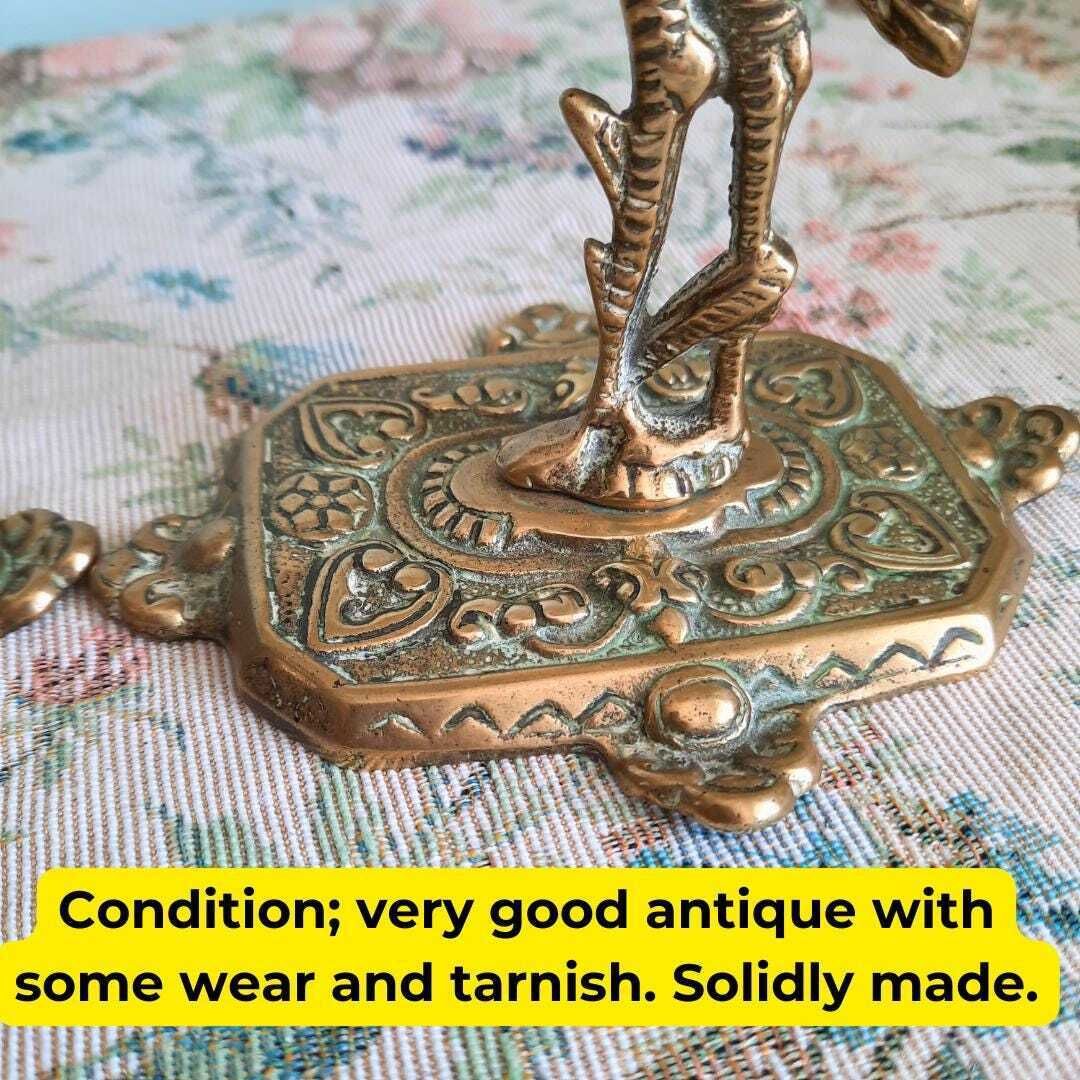 Antique Victorian Brass Heron Birds Candleholders Pair photo vinterior