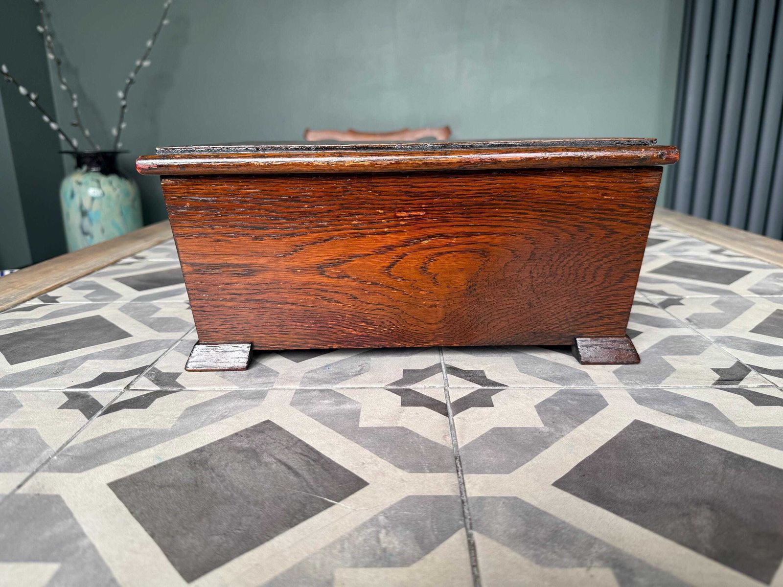 Victorian Antique Wooden Oak Chest. Hand Made Sewing Box, Storage Box, Desk Tidy. photo 70.0