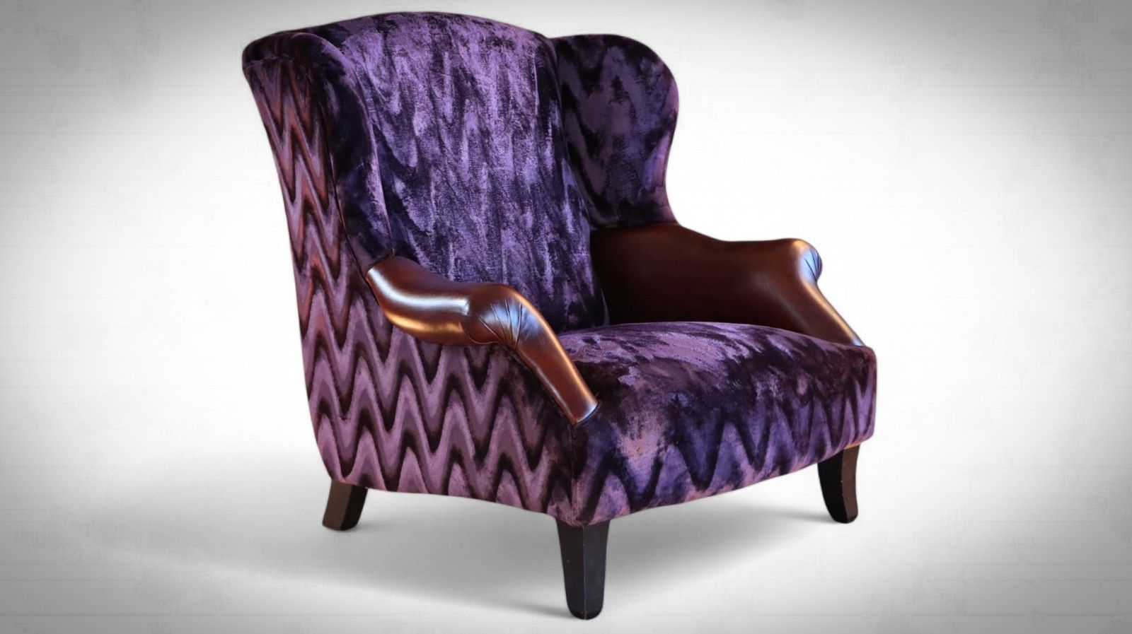 Stunning John Sankey Moliere Library Club Fireside Wing Arm Chair Purple Tan 🚚 photo furniture