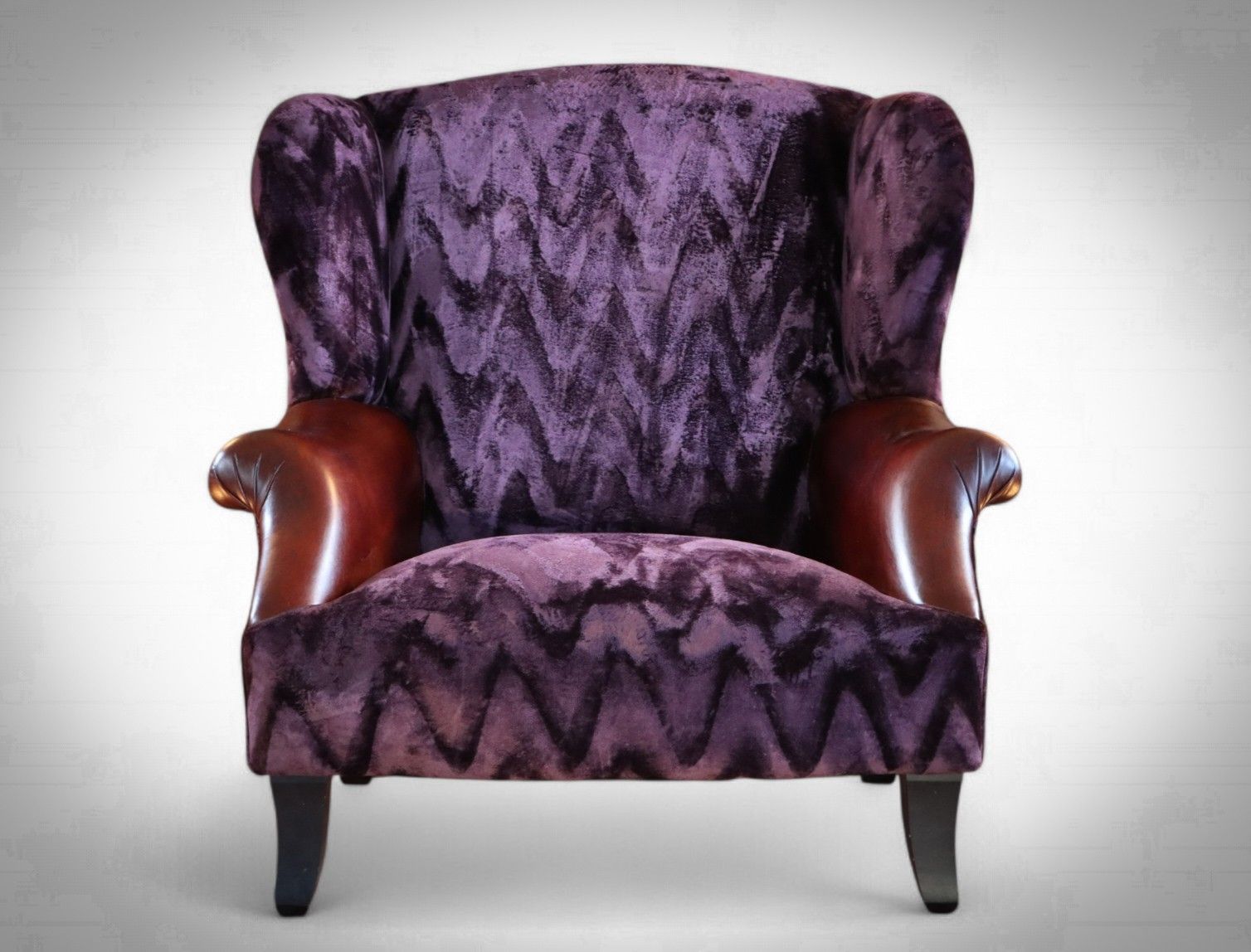 Stunning John Sankey Moliere Library Club Fireside Wing Arm Chair Purple Tan 🚚 photo Furniture