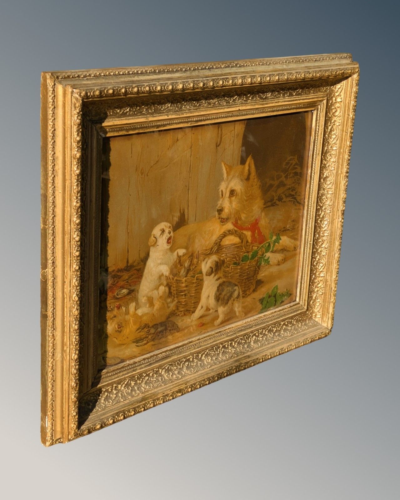 Victorian Framed Print Of Terrrier And Pups With Lobsters photo furniture
