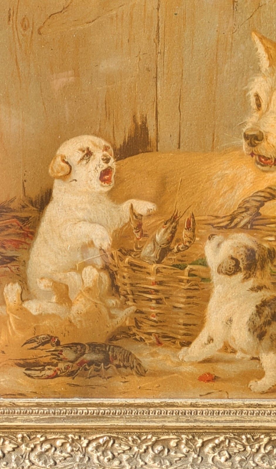 Victorian Framed Print Of Terrrier And Pups With Lobsters photo 110.0