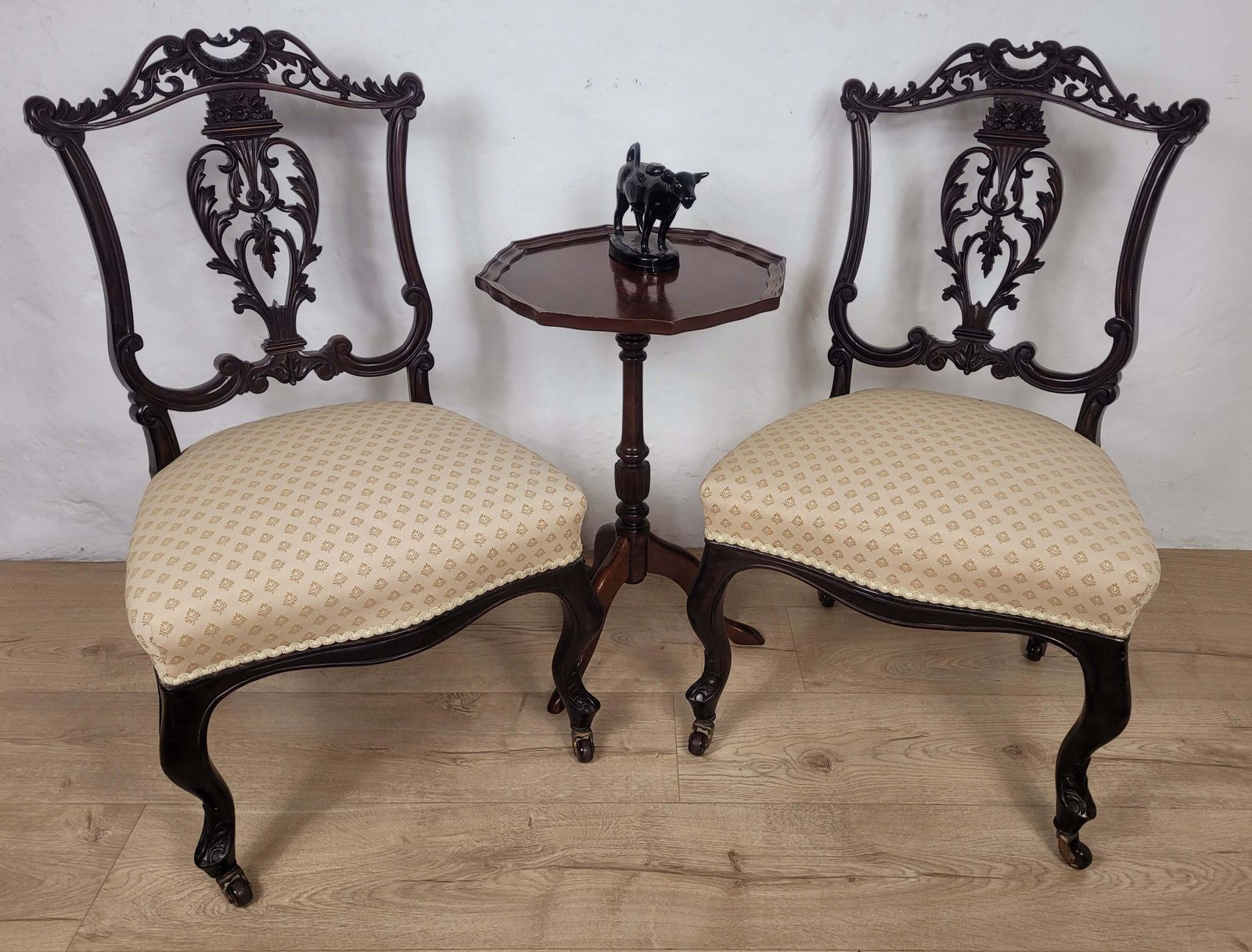 Victorian Nursing Chairs Carved Pierced Foliate Upholstery 19c