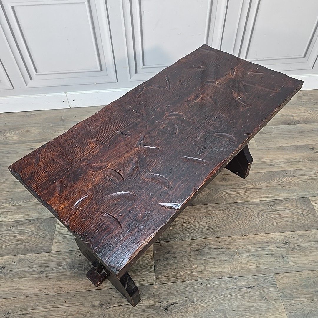 Vintage Carved Bench Table Rustic Wooden Hall Seat Coffee Side Refectory Table photo buy