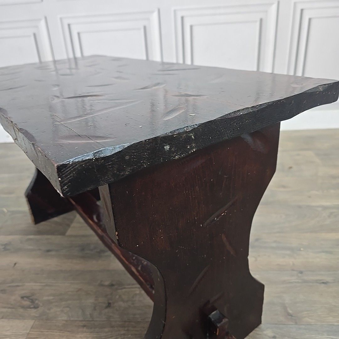 90.0 Vintage Carved Bench Table Rustic Wooden Hall Seat Coffee Side Refectory Table photo