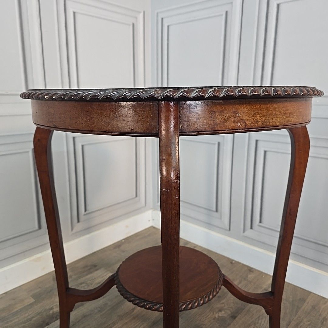 140.0 Antique Occasional Table Mahogany Round Window Side Rope Edge Tier Wooden photo