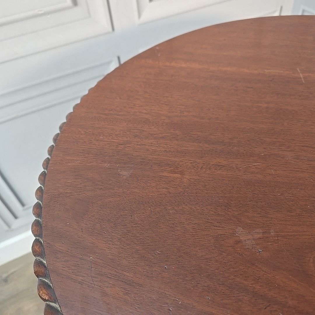 photo buy Antique Occasional Table Mahogany Round Window Side Rope Edge Tier Wooden