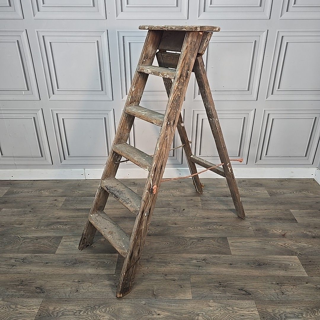 Antique Wooden Step Ladders Rustic Folding Decor Display Ladder Prop Upcycle photo furniture