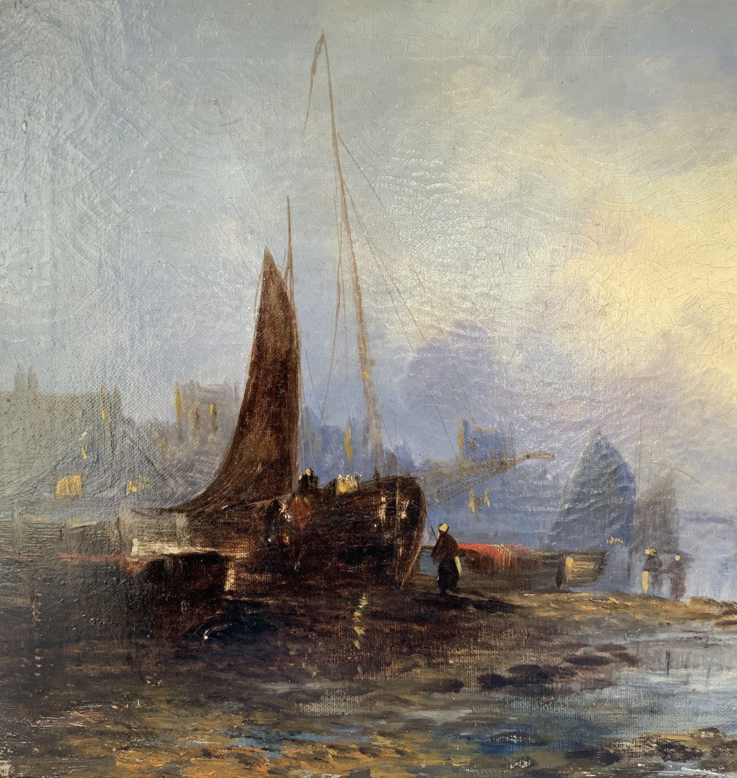 Maritime Seascape Oil Painting Sunset Harbour By John D. Taylor (Act.1876 1890) photo Art
