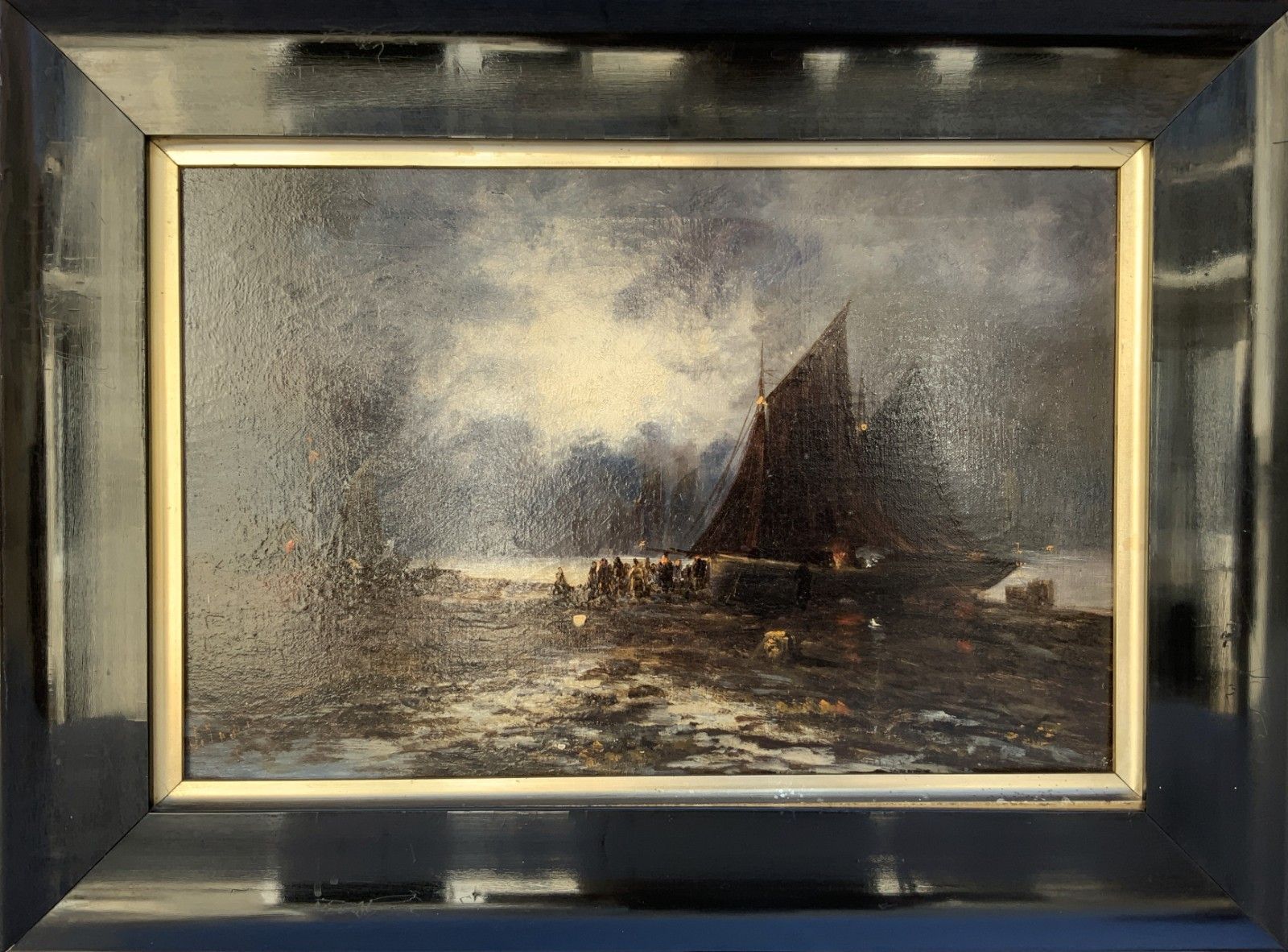 Maritime Seascape Oil Painting Moonlit Harbour By John D. Taylor (Act.1876 1890)