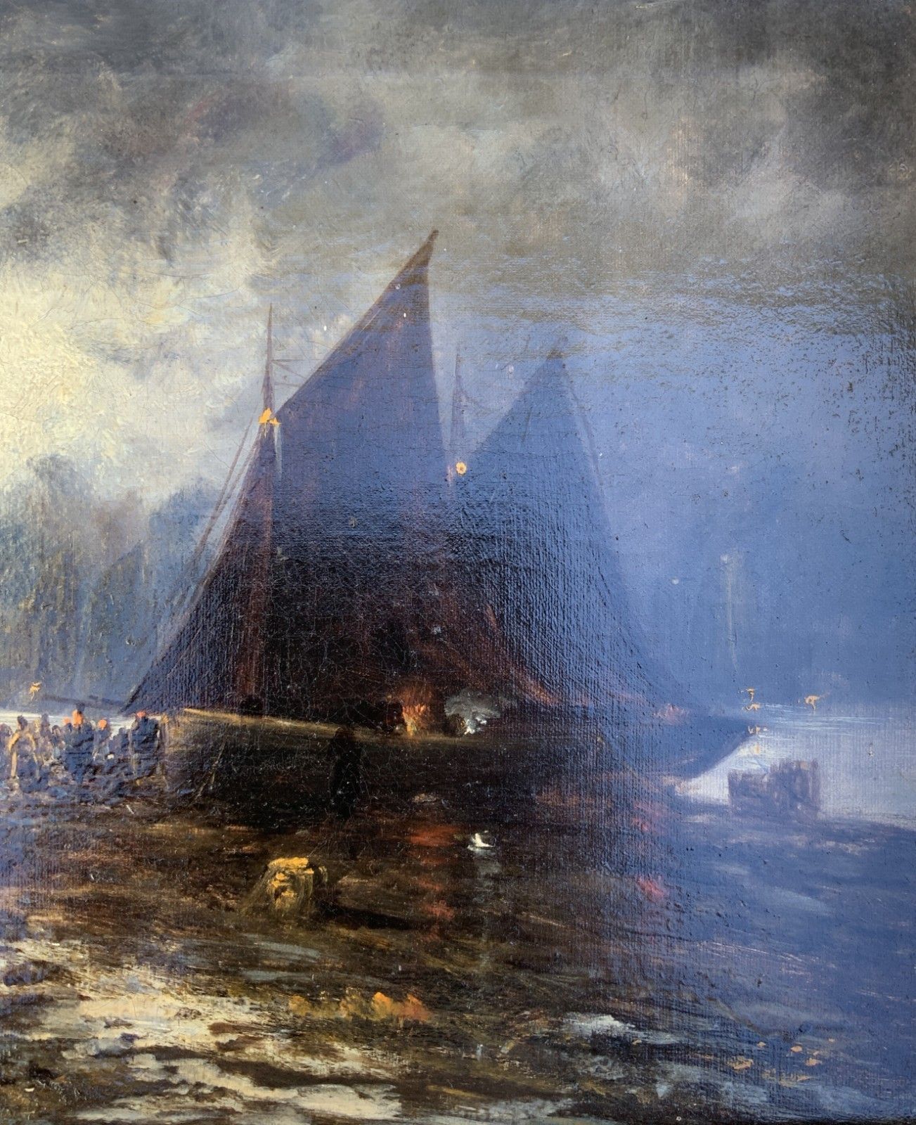 Maritime Seascape Oil Painting Moonlit Harbour By John D. Taylor (Act.1876 1890) photo Art
