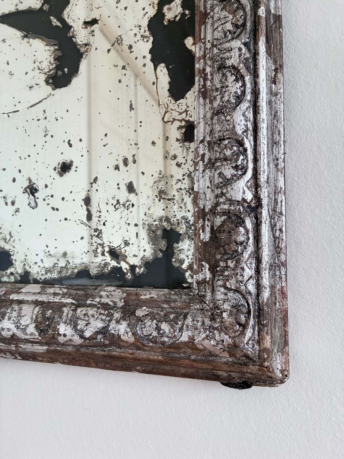 Antique French Louis Philippe Silvered Giltwood Mirror – Late 19th Century photo furniture