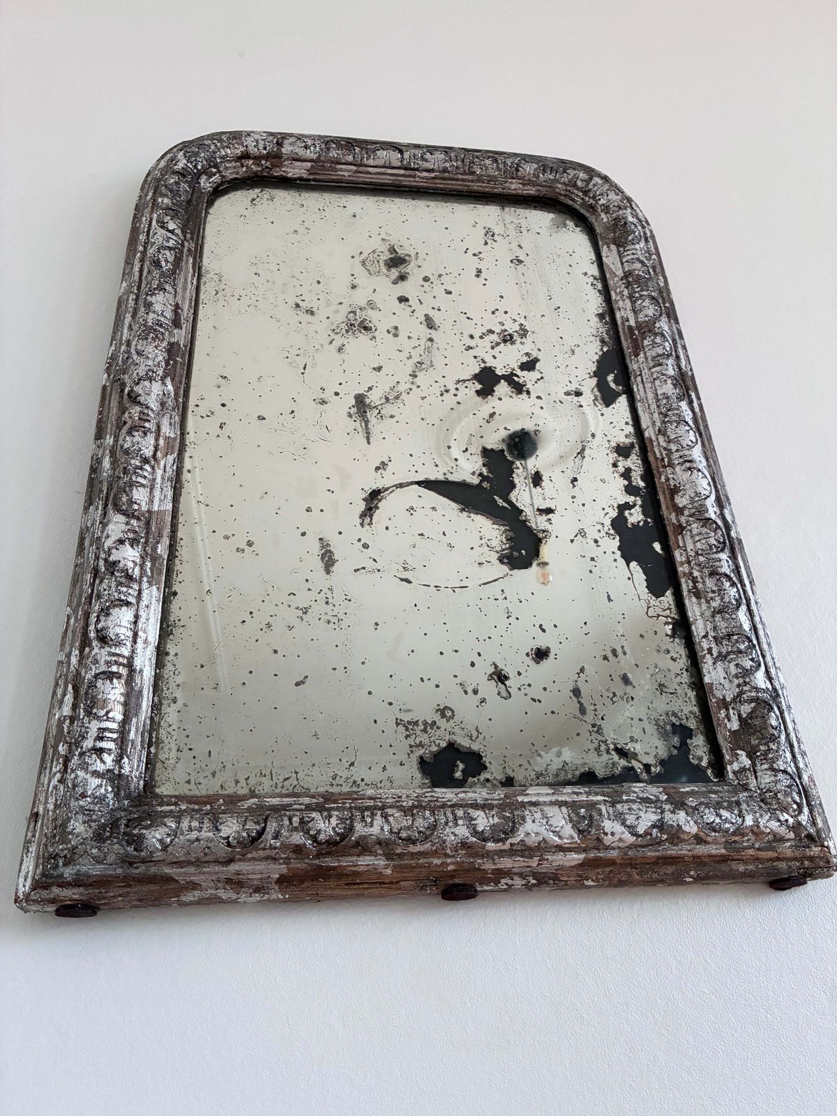 Antique French Louis Philippe Silvered Giltwood Mirror – Late 19th Century photo Home Decor