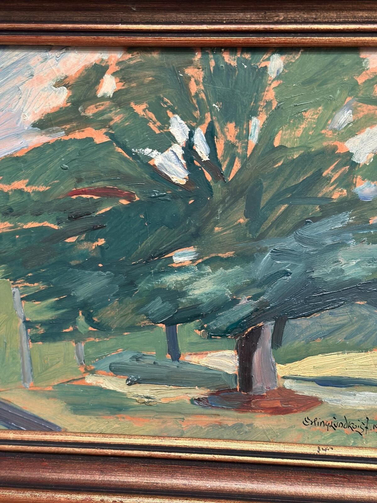 photo buy Original Mid Century Swedish Oil On Panel – “Majestic Tree” By Erling Lundquist – Vintage & Framed 44 × 34 Cm (17.3" × 13.4")