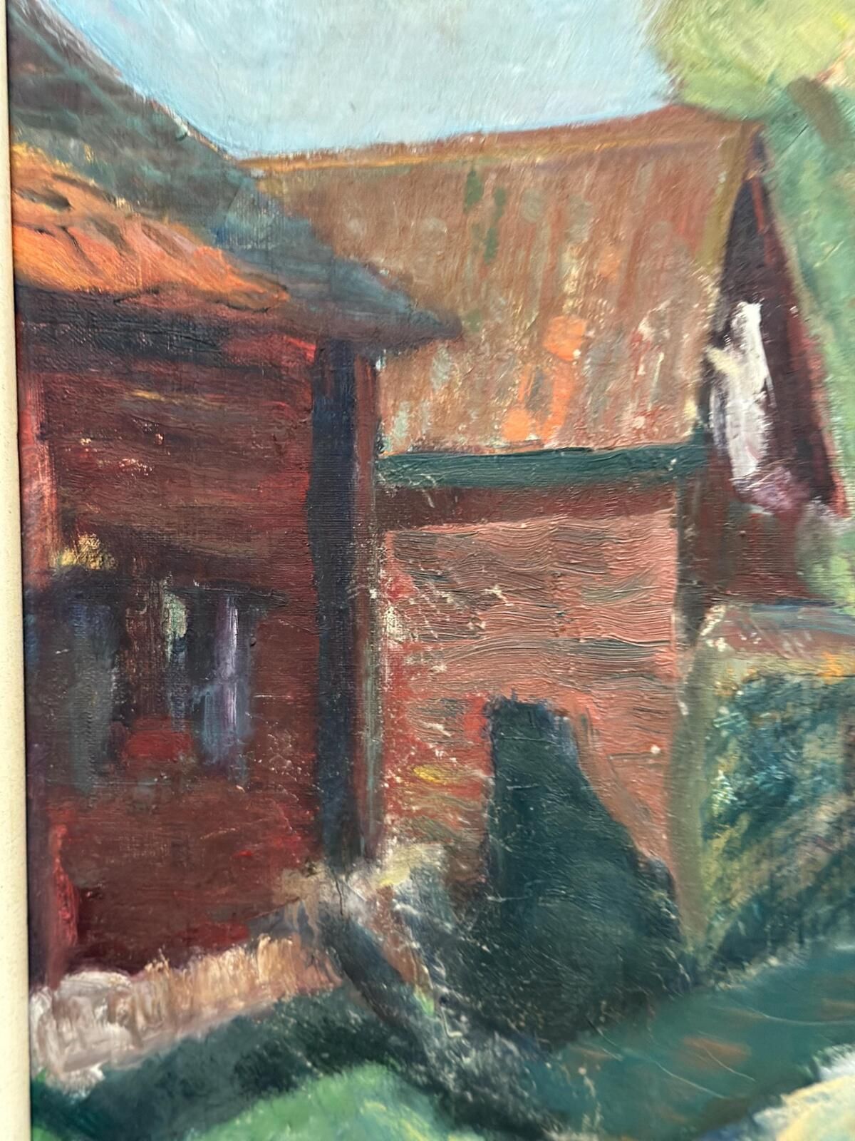 photo furniture Original Mid Century Swedish Oil On Canvas – “Suburbia” By Erik Hult Vintage – Framed 60 × 52 Cm (23.6" × 20.5")