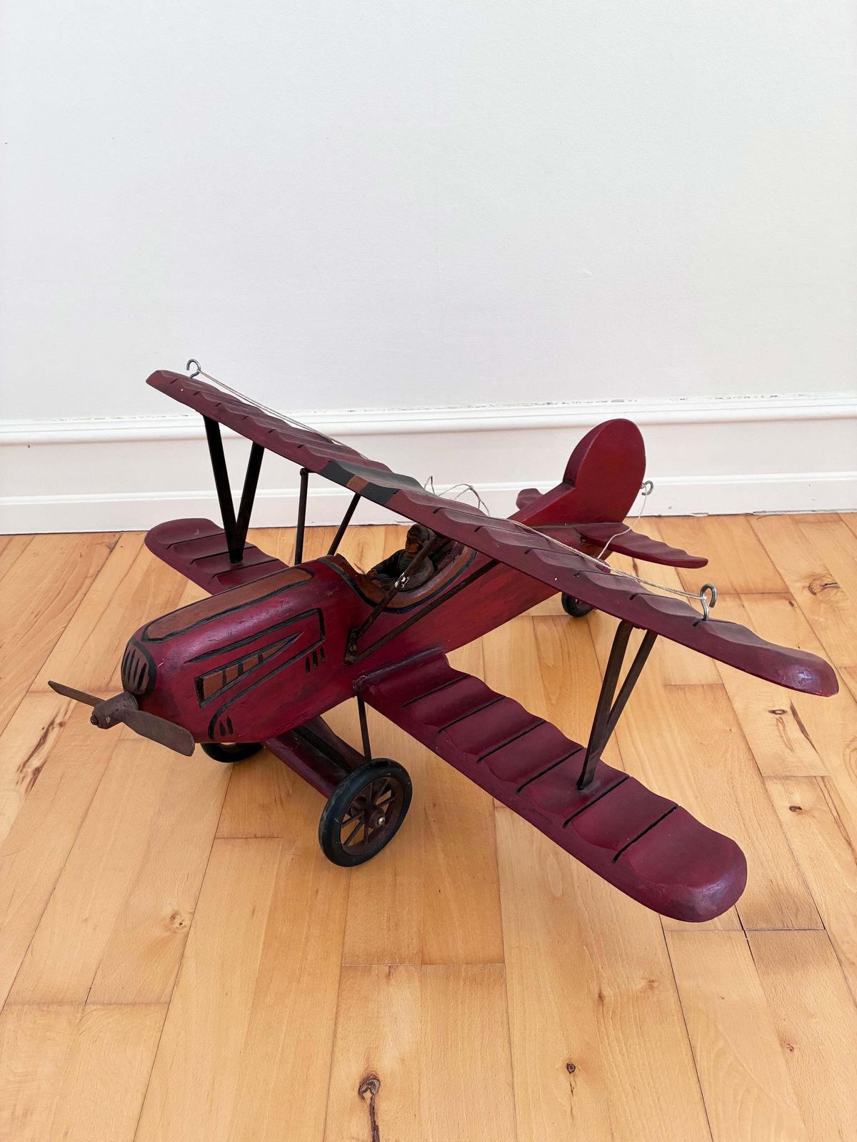 Large Vintage Handmade Wooden Airplane Model Biplane, 1930s photo for sale