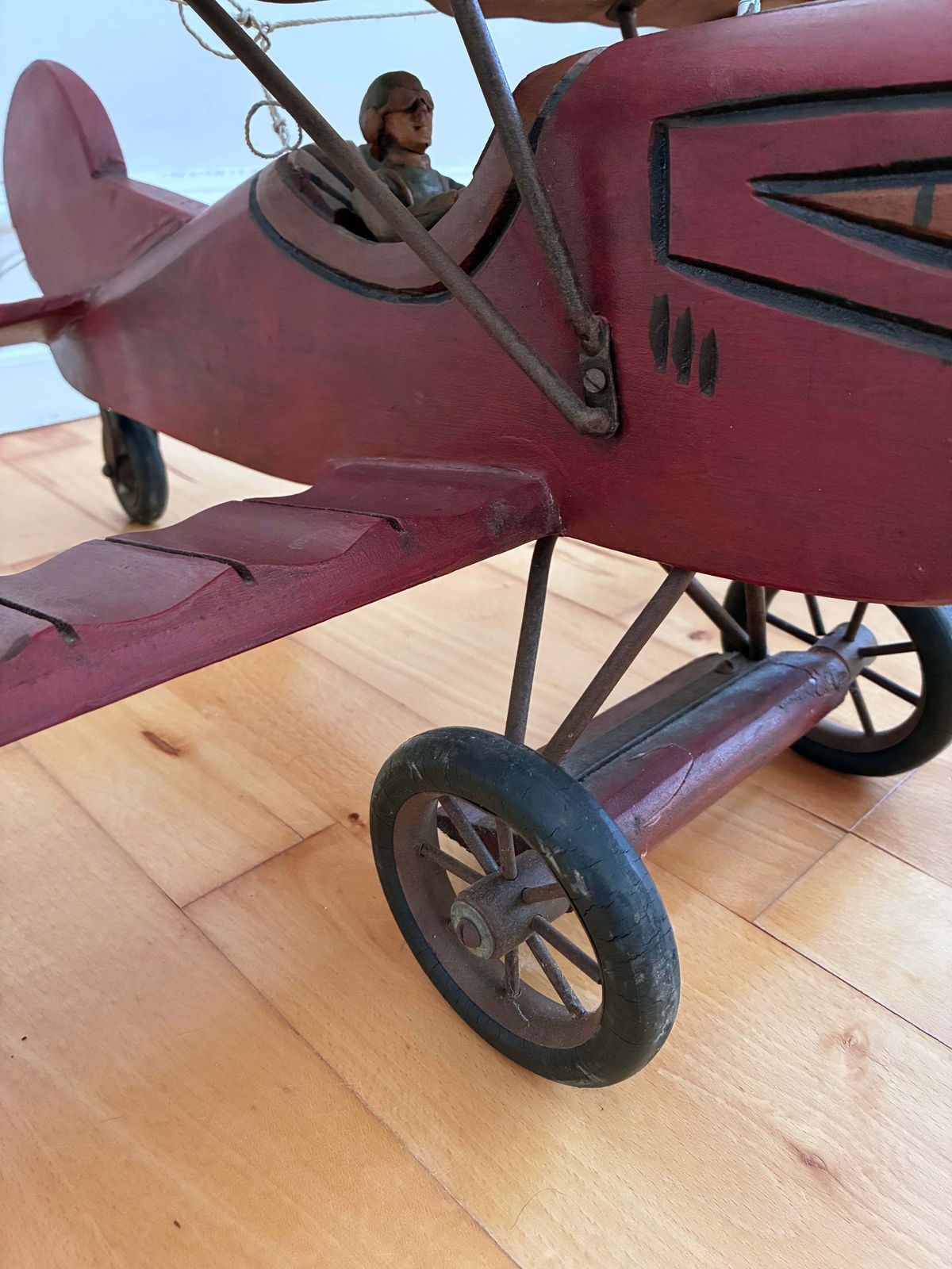 Large Vintage Handmade Wooden Airplane Model Biplane, 1930s photo vintage