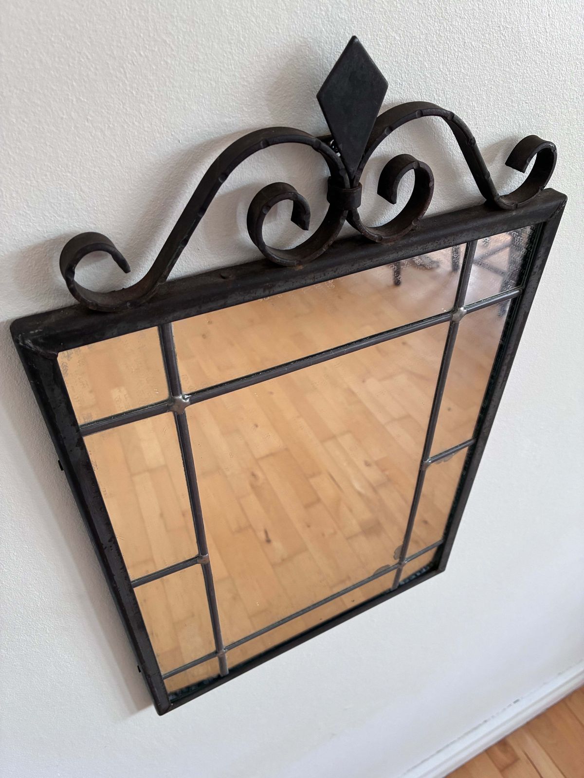 Art Deco Black Wrought Iron Wall Mirror, Belgium,1930s photo 290.0