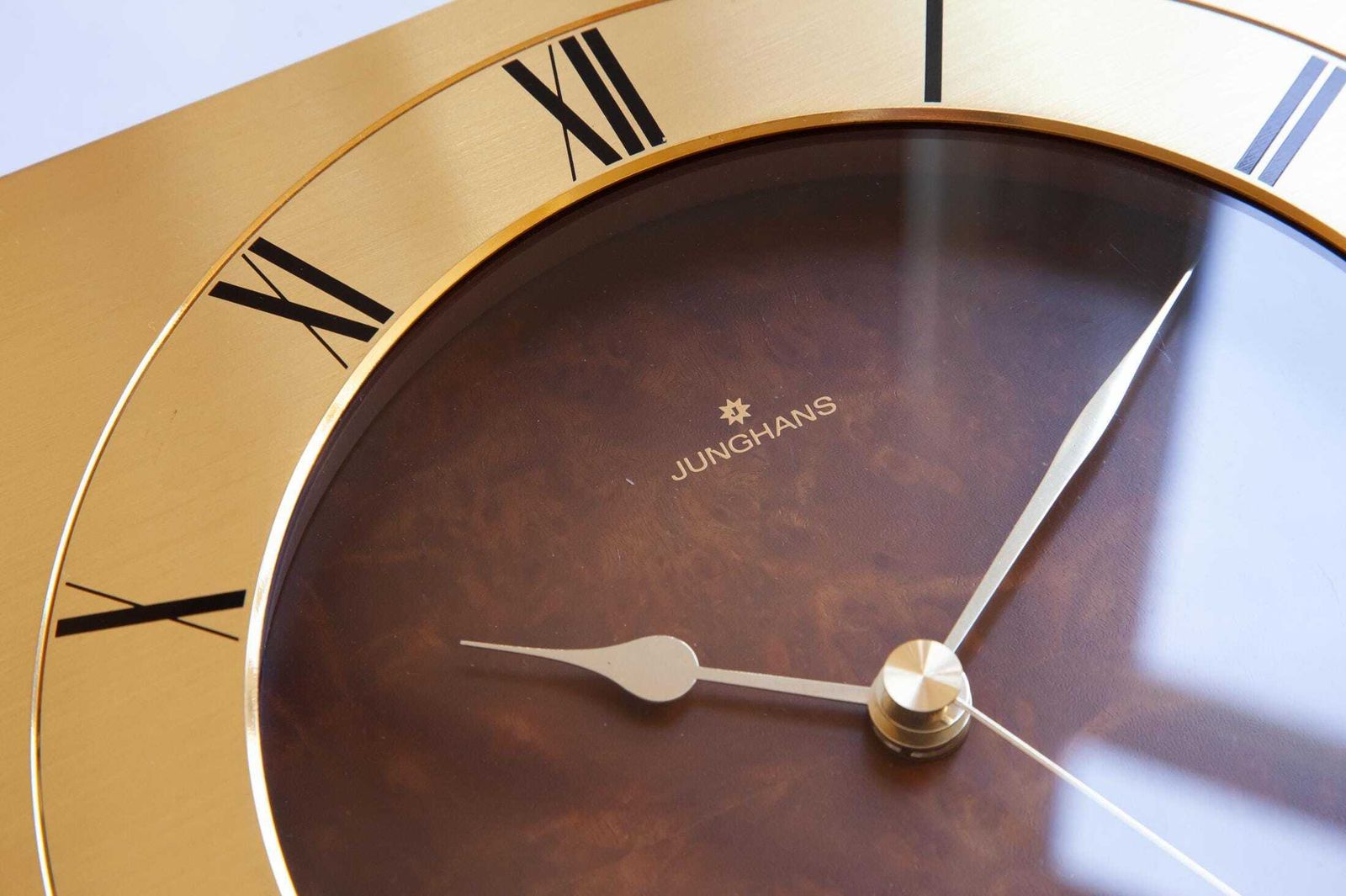 Elegant Junghans Wall Clock Brass Mid Century Modernism Space Age Germany Mcm Atomic Wood Gold photo Home Decor