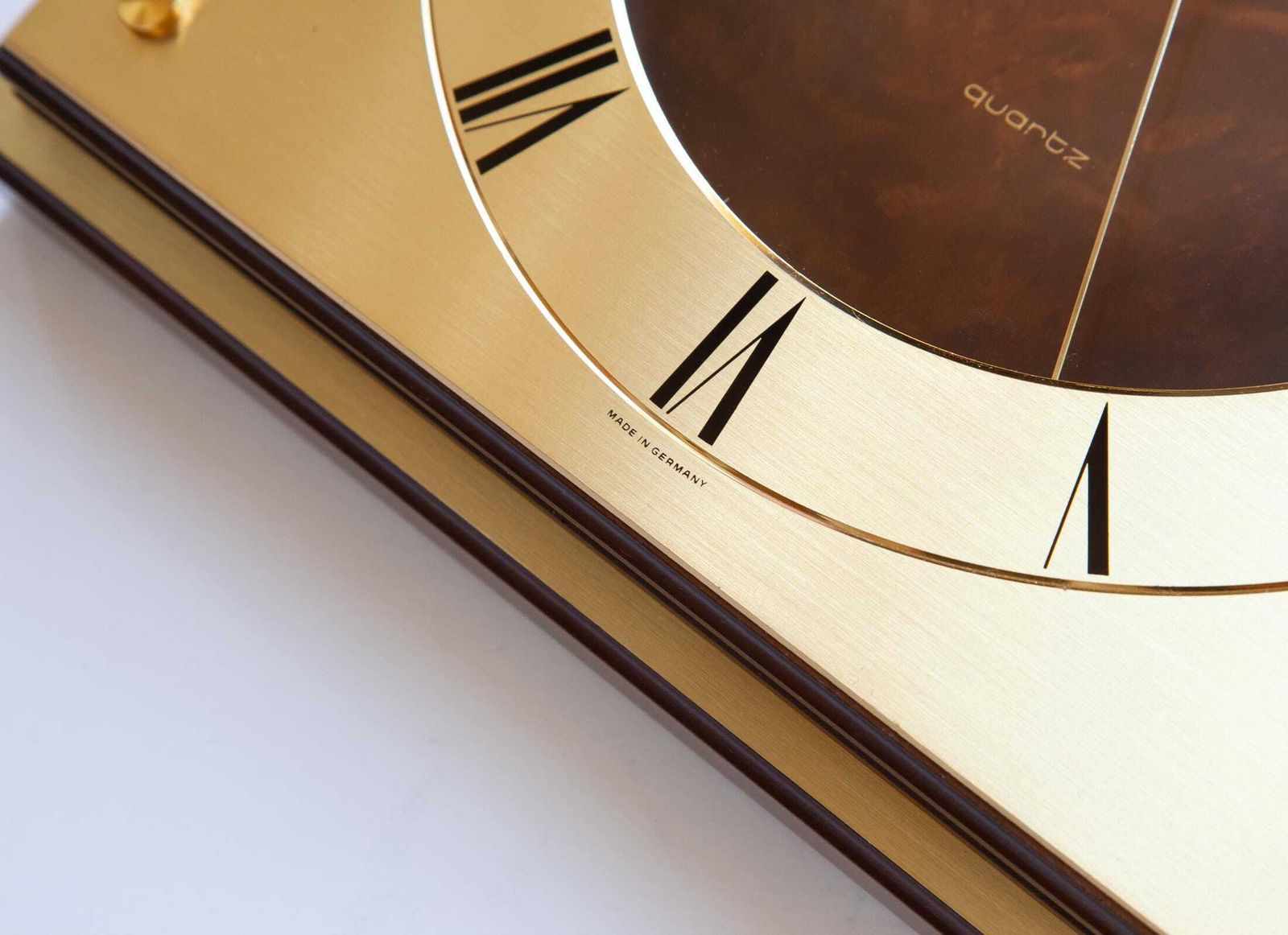 Elegant Junghans Wall Clock Brass Mid Century Modernism Space Age Germany Mcm Atomic Wood Gold photo vinterior