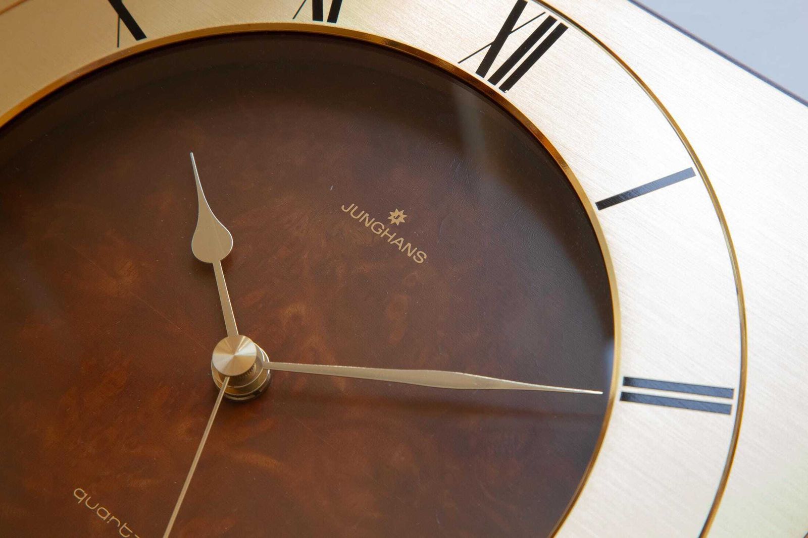 Elegant Junghans Wall Clock Brass Mid Century Modernism Space Age Germany Mcm Atomic Wood Gold photo vintage
