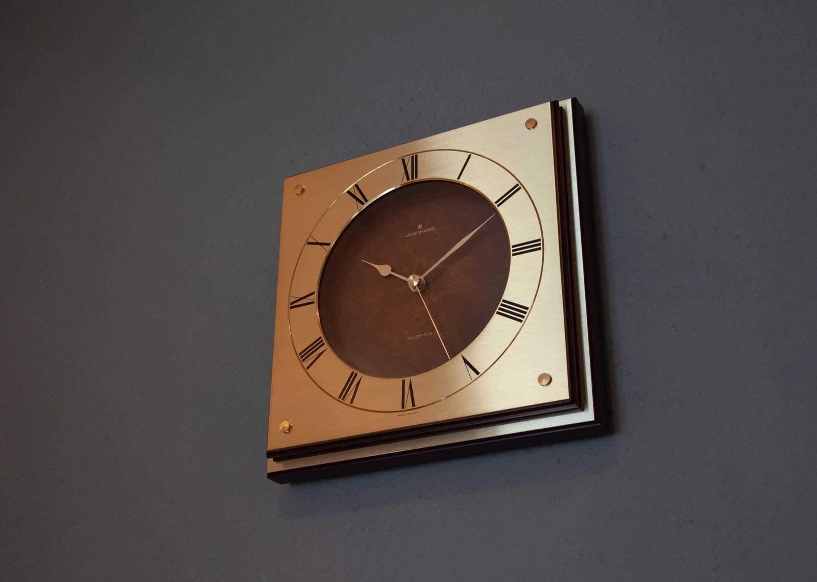 photo buy Elegant Junghans Wall Clock Brass Mid Century Modernism Space Age Germany Mcm Atomic Wood Gold