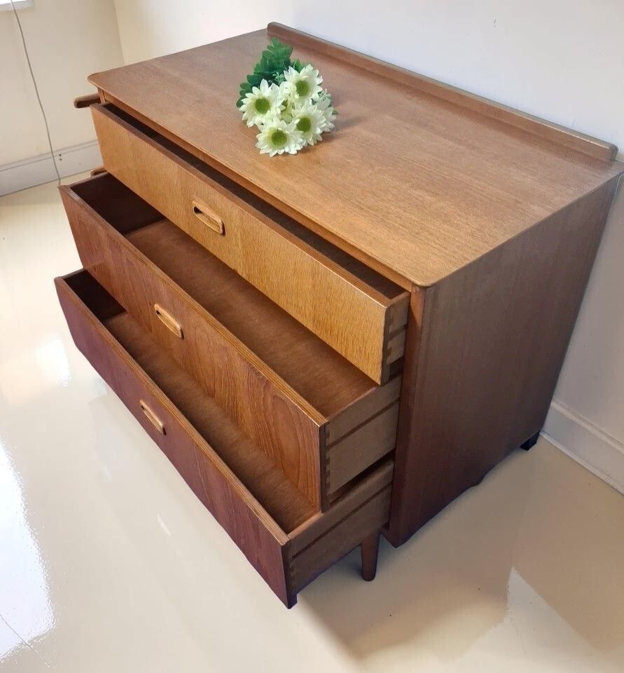 Vintage Mid Century Lebus Teak Dressing Table With Matching Chest Of Drawers photo vintage