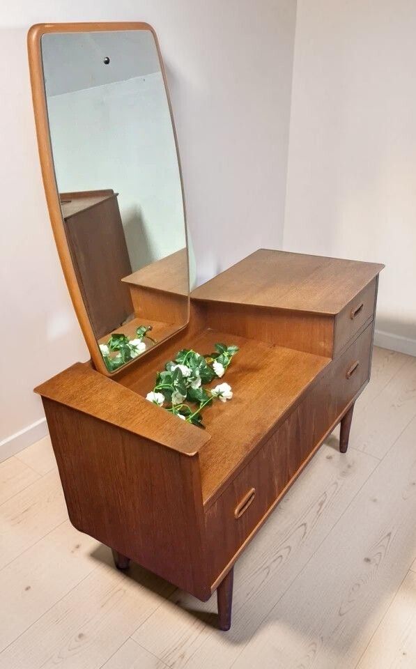 Furniture Vintage Mid Century Lebus Teak Dressing Table With Matching Chest Of Drawers photo