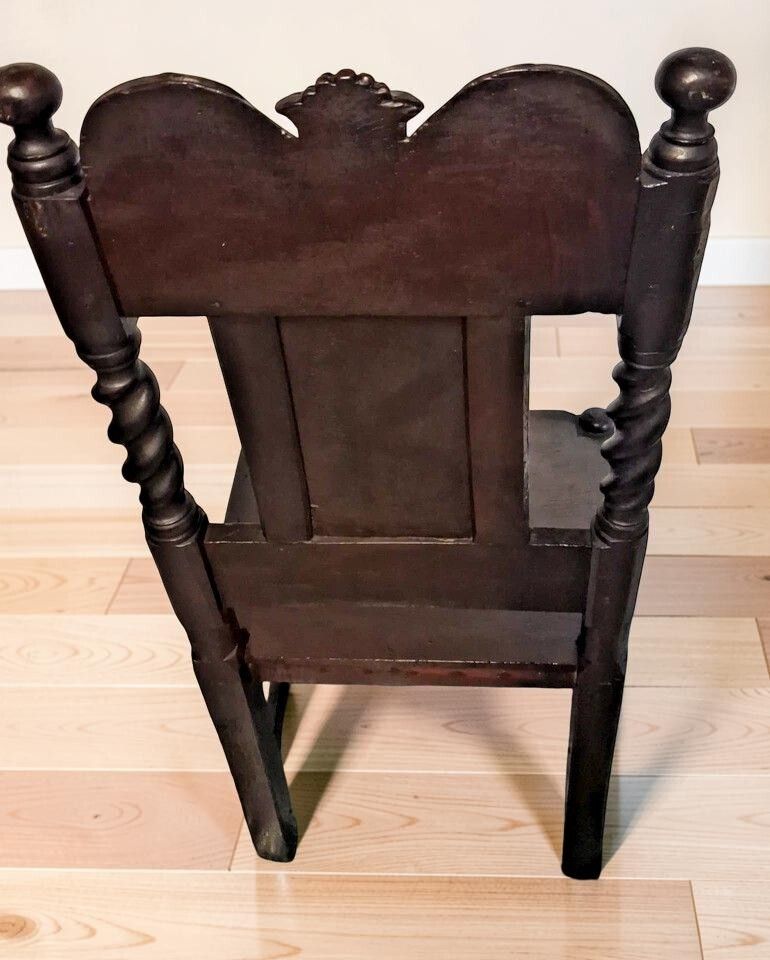 Antique Gothic Revival Oak Hall Chair With Carved Flowers & Barley Twist photo 425.0