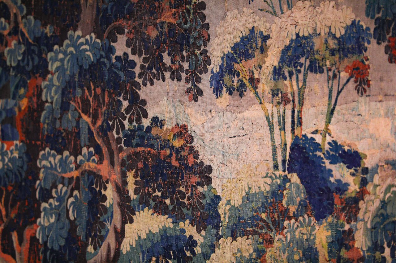 photo furniture Flemish Verdure Tapestry In Wool And Silk. Late 17th Century.