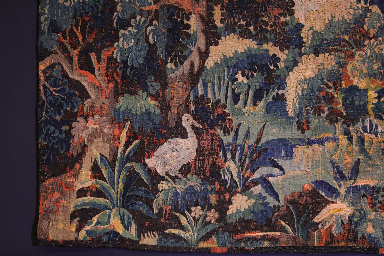 photo for sale Flemish Verdure Tapestry In Wool And Silk. Late 17th Century.