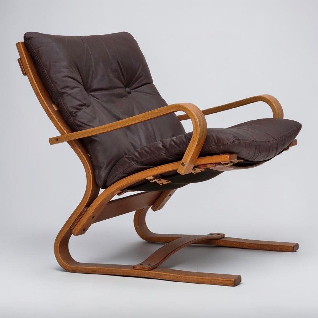 Jaren 1970, Deense Fauteuil Van Komfort, Meubeleer, Canvas, Gebogen Hout.