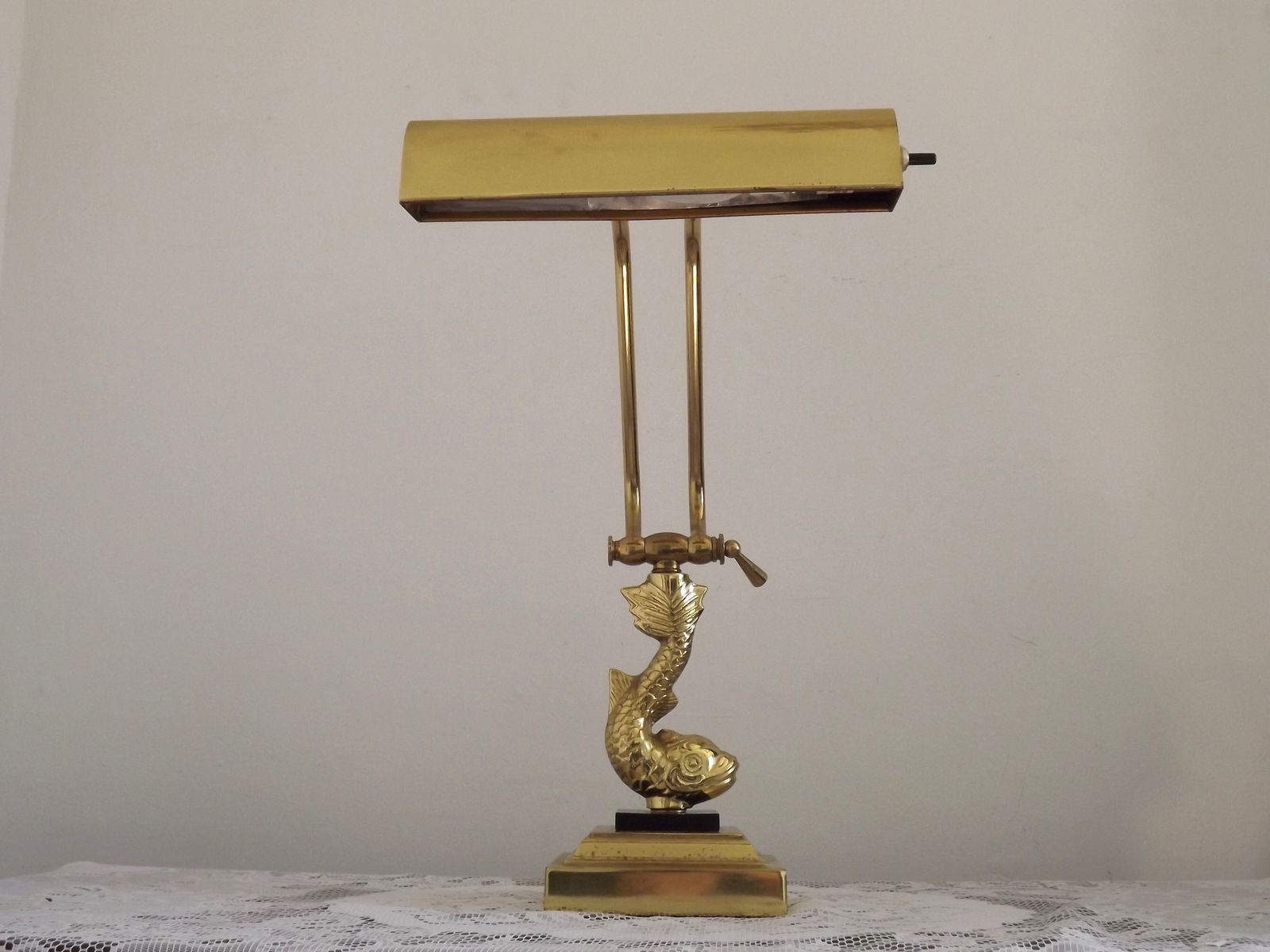 photo for sale French Vintage Brass Koi Fish Base Bankers Lamp/ Desk Lamp