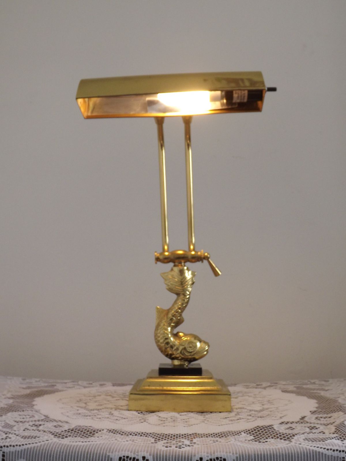 French Vintage Brass Koi Fish Base Bankers Lamp/ Desk Lamp photo buy